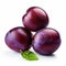 Glossy Finish Purple Plums On White Background