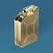 Glossy golden jerry can fuel canisterrender isolated