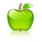 Glossy green apple with leaf