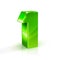Glossy green One 1 number. 3d Illustration on white background.