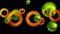 Glossy green orange abstract circles and balls geometric motion background