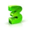 Glossy green Three 3 number. 3d Illustration on white background.