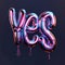 Glossy holographic 3D text YES, neon style with reflective surface. Metallic balloon bubble form with shine. Isolated