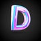 Glossy holographic alphabet letter D uppercase isolated on black background.