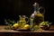 Glossy Olive oil bottle virgin. Generate Ai