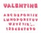 Glossy pink decorative font. Cartoon ABC letters and numbers. Perfect for Valentine s day cards, cute design for girls.