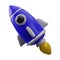 Glossy plastic 3d flying rocket . Cute stylised cartoon spaceship on white background. Colorful bright vector