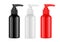 Glossy plastic bottle with dispenser mockup for liquid soap, shampoo, shower gel, lotion, body milk.