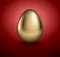 Glossy realistic golden egg. Isolated on red background. Vintage banner, card, poster for Easter, business benefit concept