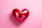 Glossy Red Heart on Monochromatic Pink Backdrop. Love and Valentine\\\'s Day Concept. Generative Ai