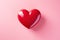 Glossy Red Heart on Monochromatic Pink Backdrop. Love and Valentine\\\'s Day Concept. Generative Ai