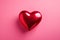 Glossy Red Heart on Monochromatic Pink Backdrop. Love and Valentine\\\'s Day Concept. Generative Ai