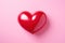 Glossy Red Heart on Monochromatic Pink Backdrop. Love and Valentine\\\'s Day Concept. Generative Ai