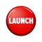 Glossy red round button with word `Launch`