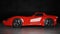 Glossy red sport car concept model in dark scene