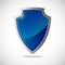 Glossy shield protection icon in blue and silver colors.