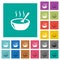 Glossy steaming bowl of soup with spoon square flat multi colored icons