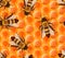 Glossy sweet honeycomb pattern with lots of realistic detailed honey bees, seamless pattern