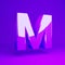 Glossy violet letter M uppercase violet matte background