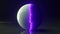 The glossy white sphere changes its shell. White black sphere. Purple neon discharge burns the shell of the sphere