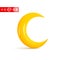 Glossy yellow 3d crescent moon realistic style rendering