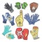 Glove vector woolen mittens and protective pair of gloves illustration set of boxxing-gloves or knitted mitts for hand