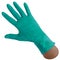 Glove viewing nitrile green on a hand. Individual protection against bacteria, viruses and various organic and chemical