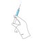 Gloved hand holding syringe, one line art, continuous drawing contour.Coronavirus vaccination, health care injection, treatment,