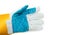 Gloves for workers, construction workers, gaiters. Men\'s mittens from a dense, strong fabric on a white background. Gloves in