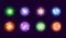 Glow energy balls. 3d electrical ball burst effect magic spheres, discharge thunder power color flash crystal plasma