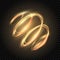 Glow gold swirl. Shiny spiral lines effect. Light golden twirl. Glowing glitter trail. Fire spiral trace. Light painting