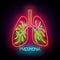 Glow Human Lungs with Pneumonia, Covid 19 Virus Contamination