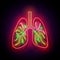 Glow Human Lungs with Pneumonia, Covid 19 Virus Contamination. Pandemic Concept. Template for Pulmonary Clinic, Fluorography and