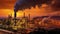 Glow light of petrochemical industry on sunset Generative AI