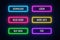 Glow neon buttons for web design. Set of website button. Vector shiny design elements. Action signs for internet use