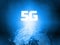 Glowing 5G text on 3D Rendering blue dotted world and abstract wired global network background. For telecom, communication