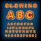 Glowing ABC. Light font. Retro Alphabet with lamps. font pointer