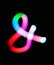 Glowing ampersand symbol & logogram on dark background. Abstract night light painting. Creative artistic colorful bokeh.