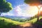 Glowing Anime Landscape: A Majestic Technological Perspective