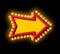 Glowing arrow with lamps. Luminous pointer. Retro cursor with li