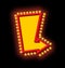 Glowing arrow with lamps. Luminous pointer. Retro cursor with li