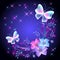 Glowing background with flowers and butterflies