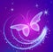 Glowing background with magic butterflies and sparkling stars.