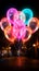Glowing balloon Neon sign lights up the night with playful brilliance