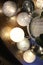 Glowing balls garlands decorate the interior in the holidays