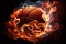 Glowing Basketball Ball Burning on Fire in Orange Flames. Generative AI