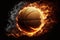 Glowing Basketball Ball Burning on Fire in Orange Flames. Generative AI