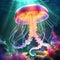Glowing Beauty: Vibrant Aquatic Sea Jelly with Illuminated Tentacles