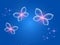 Glowing blue background with magic butterflies.Transparent butterfly and shiny stars.