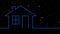 Glowing blue house with snowfall at night logo seamless loop animation motion graphics